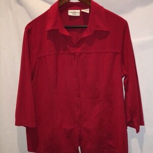 Kathy Ireland Plus Christmas Red Button Down Blouse | 3/4 Sleeve | Size X